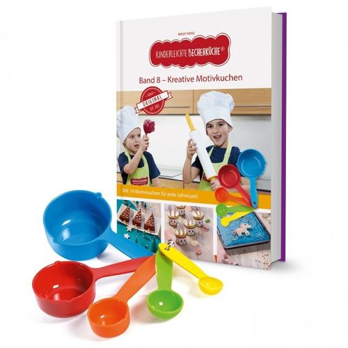 Kinderleichte Becherküche - Band 8 Set mit 5 Messbecher + Rezeptbuch - Kreative Motivkuchen