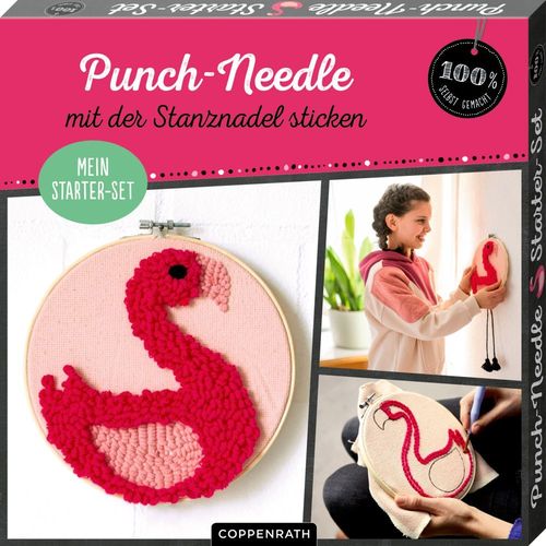 Mein Punch-Needle Starter-Set "Flamingo" (100% selbst gemacht) mit der Stanznadel sticken